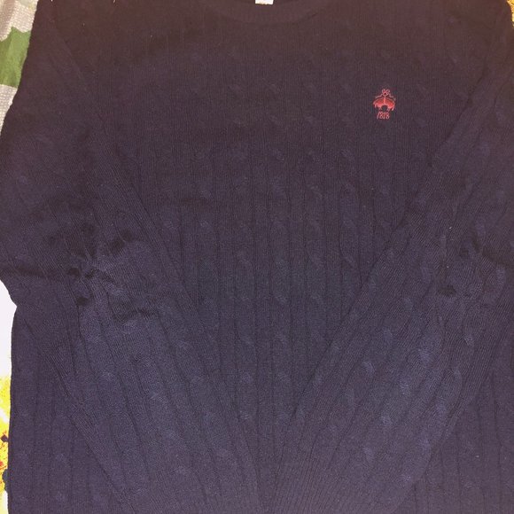 Brooks Brothers Navy Lambswool Cable Knit Crewneck - Picture 2 of 3